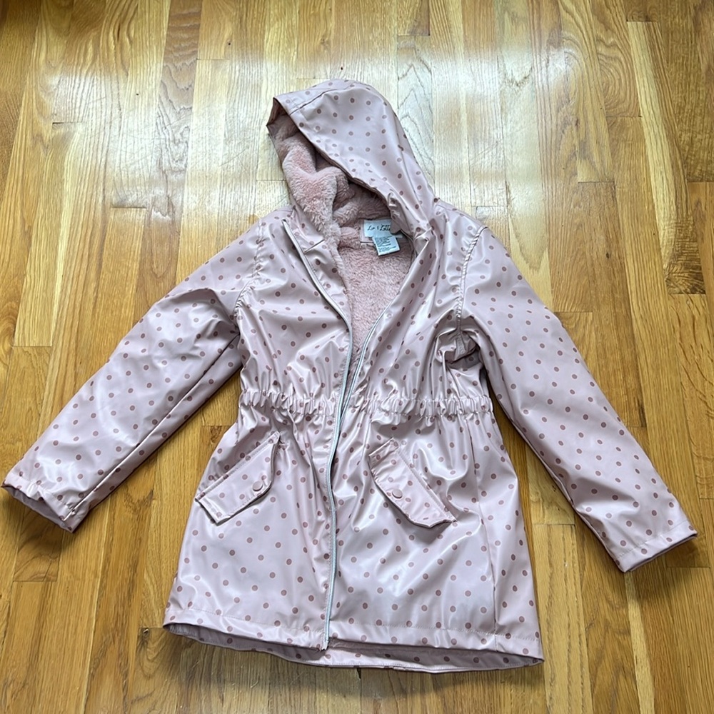 Girls size 12 fur lined rain coat.
